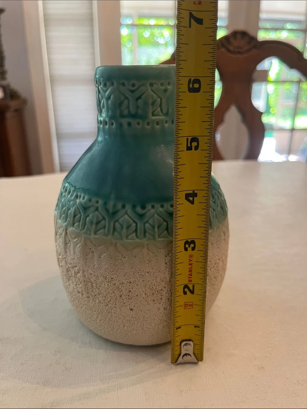 Indie style Turquoise and Cream ombre stamped Ceramic Decorative Vase. So pretty